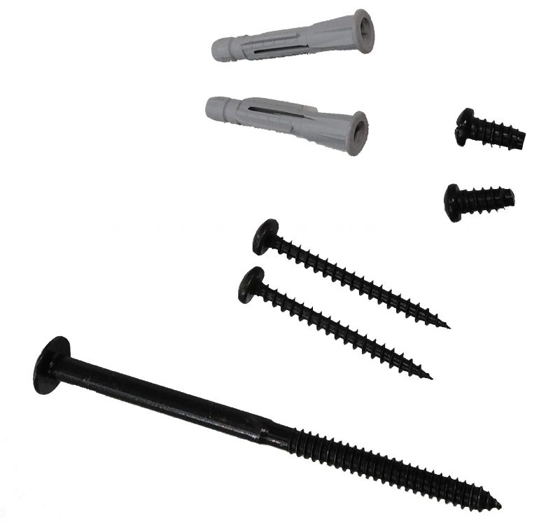 Schwarze Schrauben und graue Dübel für die Montage des Bookworm Regals von Kartell.